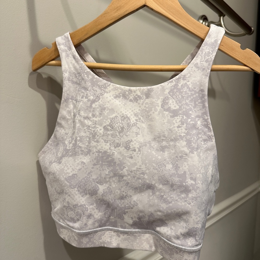 lululemon athletica White and Light Gray Floral-Print Sports Bra